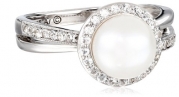 Sterling Silver Freshwater Cultured Pearl and White Topaz Framed Ring, Size 7
