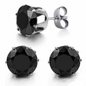 3Aries Titanium 316L Stainless steel Black 10mm CZ Crystal Elegant Stud Men/Women Earrings