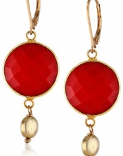 Red Agate Bezel Bead and Gold Plated Sterling Silver Drop Earrings