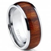 Titanium Ring Wedding Band, Engagement Ring with Real Wood Inlay, 8mm Comfort Fit Size 8