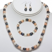 Multi-Color Freshwater Pearl Necklace Earrings Bracelet Set 7-8MM 18