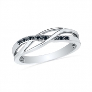 Platinum Plated Sterling Silver Round Diamond Black Twisted Fashion Ring (1/20 cttw)