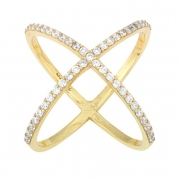 Sterling Silver CZ Gold-Plated X Criss Cross Long Ring (Size 5)