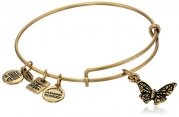 Alex and Ani Charity by Design Rafaelian Gold Finish Expandable Wire Bangle Bracelet with Butterfly Charm, 7.75
