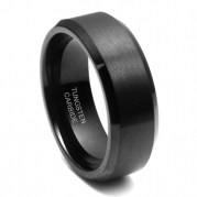 8MM Black High Polish / Matte Finish Men's Tungsten Beveled Ring Wedding Band Sz 11.0
