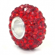 Ruby Red Crystal Ball Bead Sterling Silver Bracelet Charm