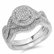 0.55 Carat (ctw) Sterling Silver Round White Diamond Womens Micro Pave Engagement Ring Set 1/2 CT (Size 4.5)