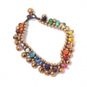 81stgeneration Glass multi bead brass gold bell anklet bracelet