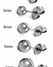 5 Pair Set of Stainless Steel Round Ball Stud Earrings.