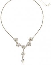 1928 Jewelry Bridal Crystal Silver-Tone Crystal Teardrop Y-Shaped Necklace, 16