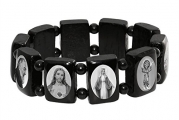 Saints Wood Bracelet with Large Black Squares with Black and White Images - Made in Brazil