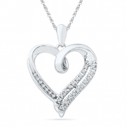 Sterling Silver White Round Diamond Heart Pendant (1/10 Cttw)