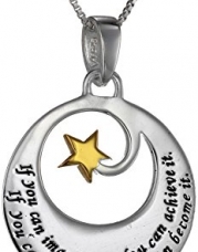 Two-Tone Sterling Silver and Yellow Gold Inspirational Pendant Necklace, 18