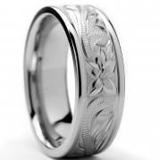 8MM Titanium Ring Wedding Band With Engraved Floral Design Size 8