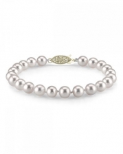 14K Gold 7-8mm Round White Freshwater Cultured Pearl Bracelet - AAA Quality