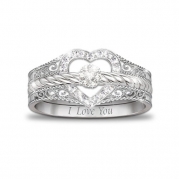 I Love You Heart-Shaped Diamond Stacking Rings by The Bradford Exchange