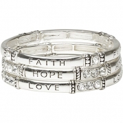 Heirloom Finds Faith, Hope, Love Stretch Silver Tone Crystal Bracelet Trio Stack