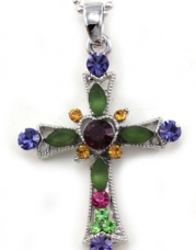 Multicolor Heart Christian Cross Charm Pendant Necklace Designer Cross Fashion Jewelry