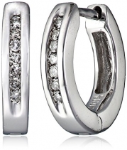 Sterling Silver Channel-Set Diamond Hoop Earrings (1/10 cttw, I Color, I2-I3 Clarity)