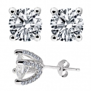 Wow Designer Inspired Sterling Silver 925 Earrings 3.00 Carat Diamond Simulated Round Cut Stones Set in Heavy Handmade and Handset Pave Settings