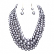 Gray Bead Multi Strand Graduated Necklace and Earrings Set