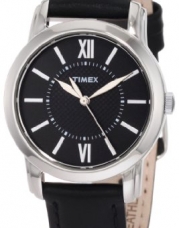 Timex Women's T2N681 Elevated Classics Dress Uptown Chic Black Leather Strap Watch