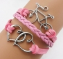 Handmade Heart to Heart Bicycle Charm Friendship Gift Leather Bracelet - Pink