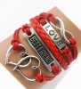 Handmade Infinity Heart to Heart Love Best Friend Charm Friendship Gift Leather Bracelet - Red