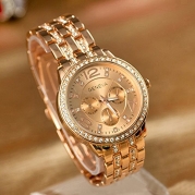 Geneva Luxury Rose Gold Classic Round Crystal Ladies Watch