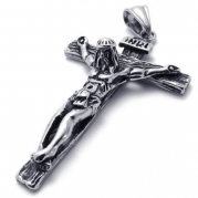 24 KONOV Jewelry Stainless Steel Jesus Christ Crucifix Cross Mens Pendant Necklace, 24 inch Chain