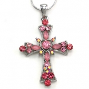 Light Peach Pink Heart Shape Christian Cross Pendant Necklace Chain Charm Designer Lady Fashion Jewelry