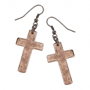 Womens Religious Inspirational Hammered Cross Earrings - Antique Copper. Fish Hook Ear Wires.