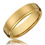 6MM Titanium Gold Ring Wedding Band with Flat Brushed Top and Polished Finish Edges [Size 6]