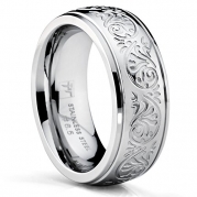 7MM Stainless Steel Ring With Engraved Florentine Design Size 6