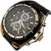 YouYouPifa® Fashion Luxury Rubber Strap Quartz Sports Wrist Watch (Gold)