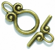 Shipwreck Beads Pewter Toggle Clasp, 12 by 20mm, Metallic, Antique Brass, 5-Set