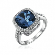 Yoursfs Elegant Fashion Sapphire Blue Austrian Crystal 18k White Gold Plated Squared Cocktail Rings (6)