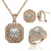 Yours Bridal Jewelry Set 18K Rose Gold Plated Simulate Diamond Necklace Ring ,Necklace and Earring Sets (6)