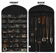 Supertech 32 pockets& 18 hook-and-loop tabs Hanging Jewelry Organizer Dual Sides Space-saving Household Accessory Holder Storage Bag (Mode B Black)