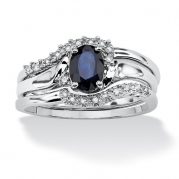 3 Piece 1.05 TCW Oval Sapphire and Diamond Accent Bridal Ring Set in Platinum over Sterling Silver