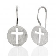 Pure Silver, Anti-Tarnish 925 Matte Circular Cross Earrings, Christian Jewelry For Women, Girls
