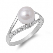 Sterling Silver White Freshwater Pearl Cz Ring - Size 10