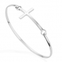 925 Sterling Silver Thin Line Cross Wrap Bangle Bracelet, Christian Jewelry for Women and Girls