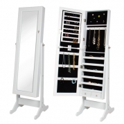 Best Choice Products® White Mirrored Jewelry Cabinet Armoire W Stand Mirror Rings, Necklaces, Bracelets