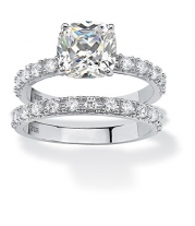 2.45 TCW Princess-Cut Cubic Zirconia Platinum over Sterling Silver Bridal Engagement Ring Set