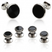 Onyx and Silver-tone Cufflinks and Studs