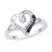 Sterling Silver Black And White Round Diamond Heart Ring (1/20 cttw)