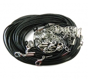Rockin Beads Brand, 20 Imitation Leather Cord Necklaces Black 18 Inch with Extension Chain and Lobster Claw Clasp