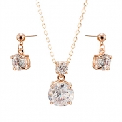 Fashion Plaza Rose Gold Plated Cubic Zircon CZ Necklace and Earring Set S164