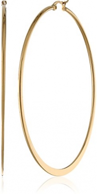 18K Gold Plated 70mm Flat Accent, Top Click Closure Hoop Earrings